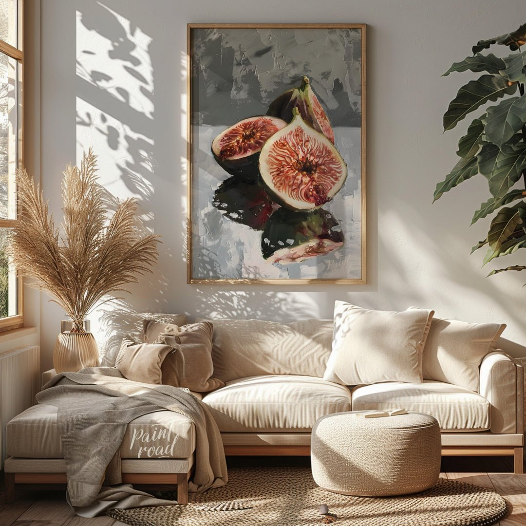 This captivating oil painting captures the beauty of ripe figs in a classic still life composition.… for living room