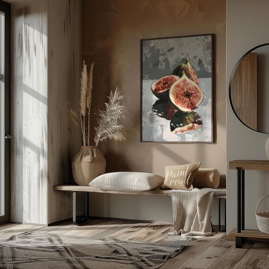This captivating oil painting captures the beauty of ripe figs in a classic still life composition.… for living room