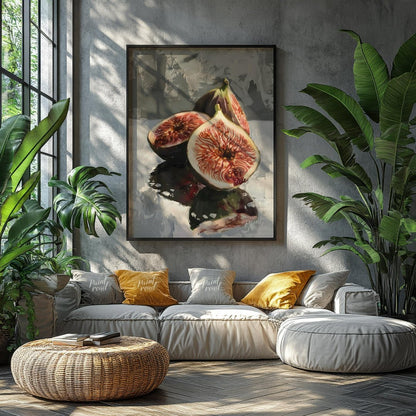 This captivating oil painting captures the beauty of ripe figs in a classic still life composition.… for living room