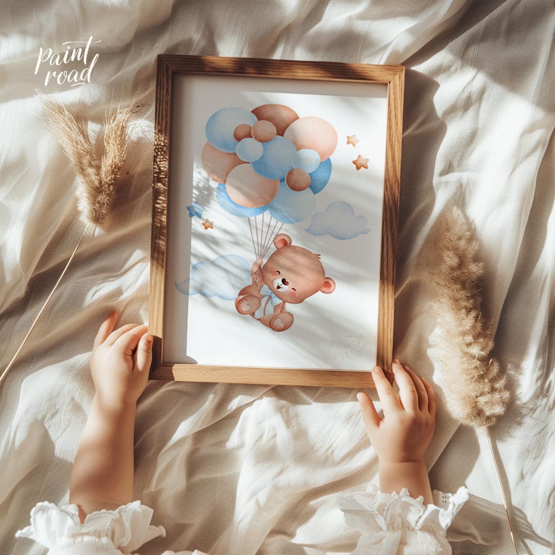 This delightful illustration captures the innocence and magic of childhood through a soft-toned sce… for nursery