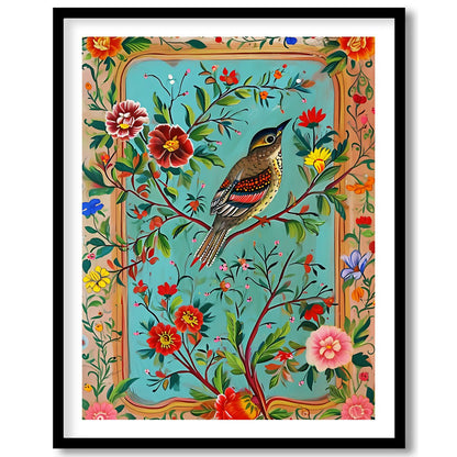 Delight in the vibrant beauty of nature with this exquisite artwork, capturing a bird amidst a lush for gallery