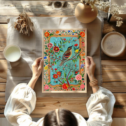 Delight in the vibrant beauty of nature with this exquisite artwork, capturing a bird amidst a lush for Kitchen