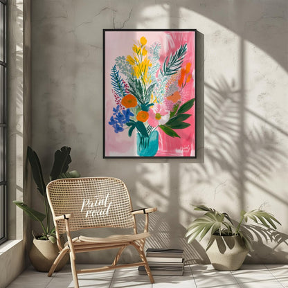 "Floral Burst" presents a vibrant and expressive floral still life, rendered with bold brushstrokes… for living room