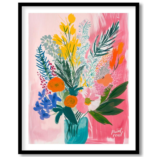 "Floral Burst" presents a vibrant and expressive floral still life, rendered with bold brushstrokes… for room