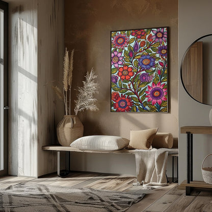 Immerse yourself in a botanical dream with this stunning floral art piece. Rich in vibrant colors for area