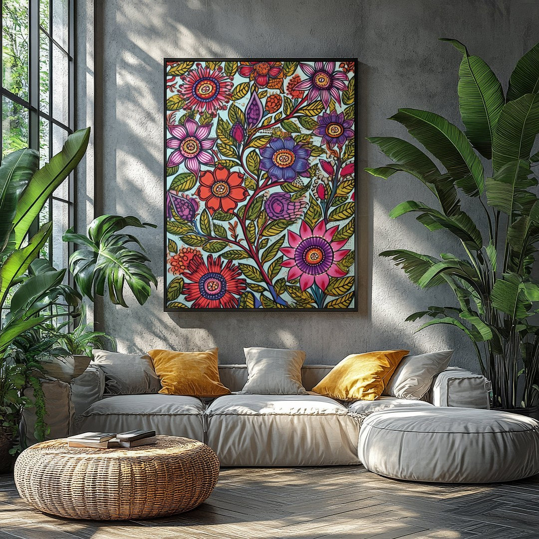 Immerse yourself in a botanical dream with this stunning floral art piece. Rich in vibrant colors for Balcony