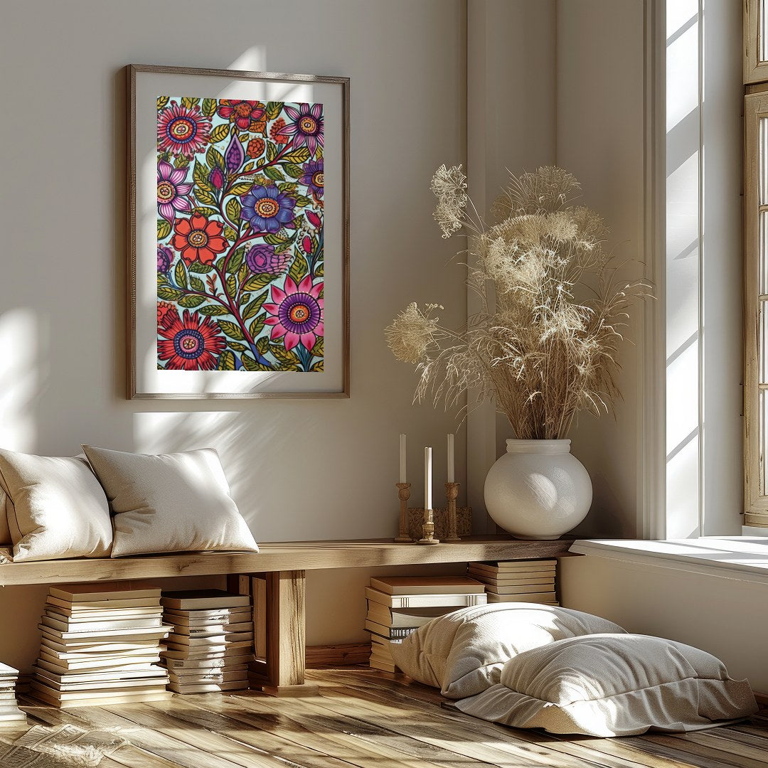 Immerse yourself in a botanical dream with this stunning floral art piece. Rich in vibrant colors for home