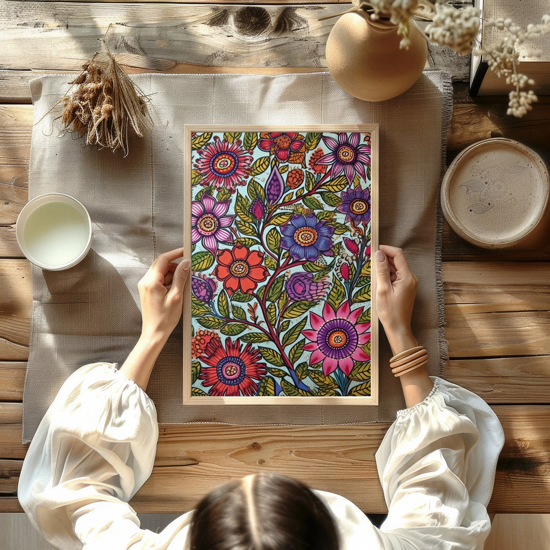 Immerse yourself in a botanical dream with this stunning floral art piece. Rich in vibrant colors for Kitchen