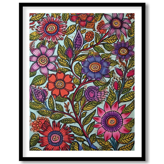 Immerse yourself in a botanical dream with this stunning floral art piece. Rich in vibrant colors for residence