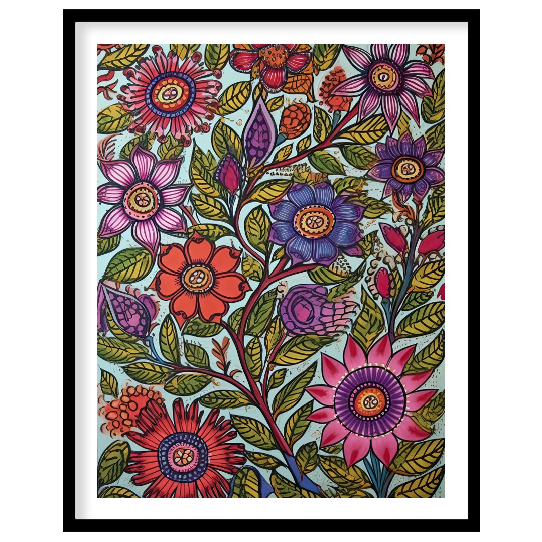 Immerse yourself in a botanical dream with this stunning floral art piece. Rich in vibrant colors for residence