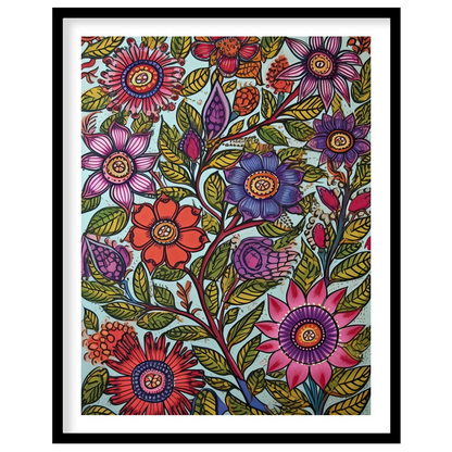 Immerse yourself in a botanical dream with this stunning floral art piece. Rich in vibrant colors for residence