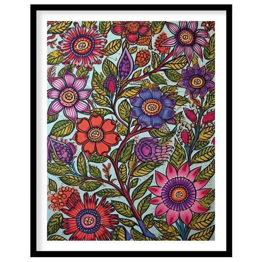 Immerse yourself in a botanical dream with this stunning floral art piece. Rich in vibrant colors for residence