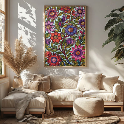 Immerse yourself in a botanical dream with this stunning floral art piece. Rich in vibrant colors for Sitting Area