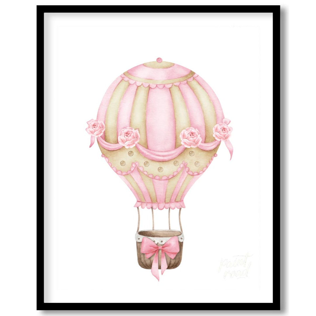 This elegant watercolor artwork features a beautifully decorated hot air balloon adorned with alter… for house