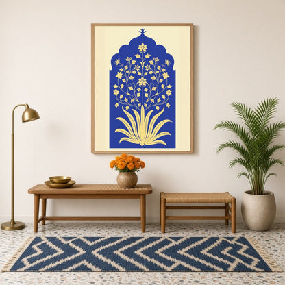 Experience the timeless elegance of Mughal art with this stunning floral composition. The intricate for Hallway