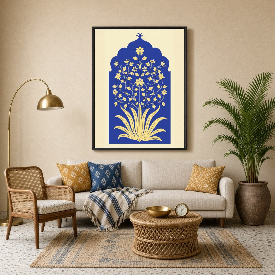 Experience the timeless elegance of Mughal art with this stunning floral composition. The intricate for Living Room