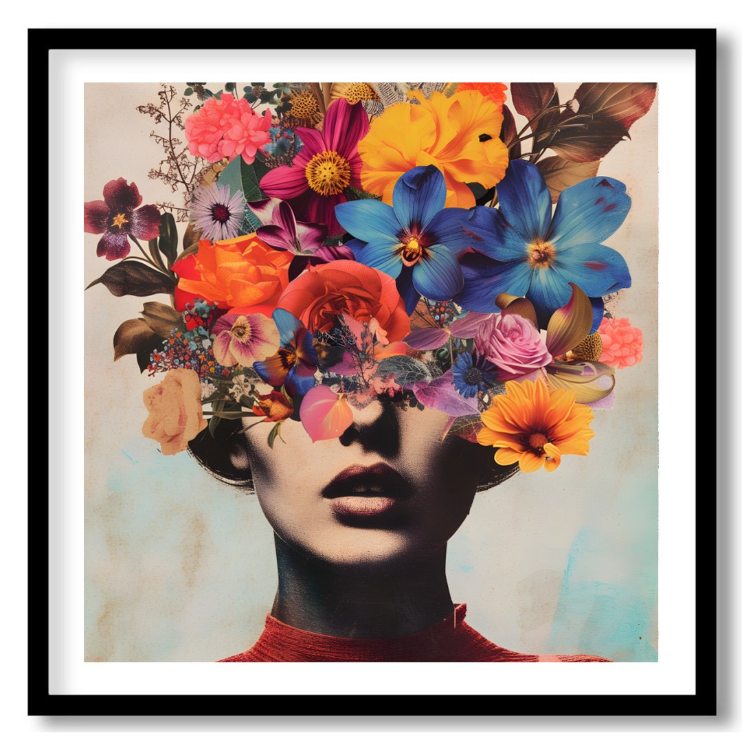 This captivating piece merges the ethereal beauty of floral blooms with the enigmatic allure of a for sanctuary