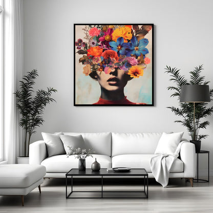 This captivating piece merges the ethereal beauty of floral blooms with the enigmatic allure of a for Sitting Area