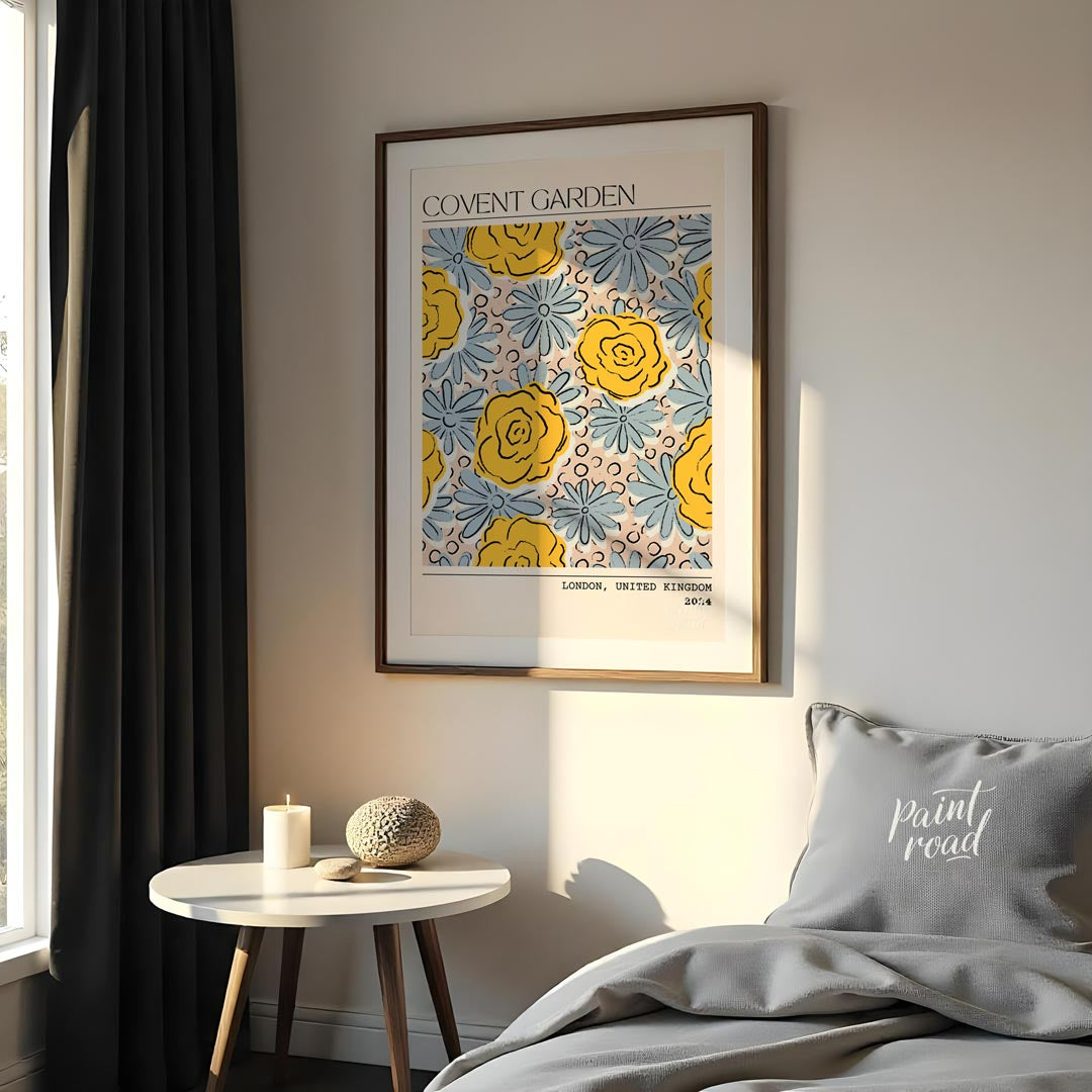 This charming art print captures the vibrant essence of a floral market, stylized with a contempora… for bedroom