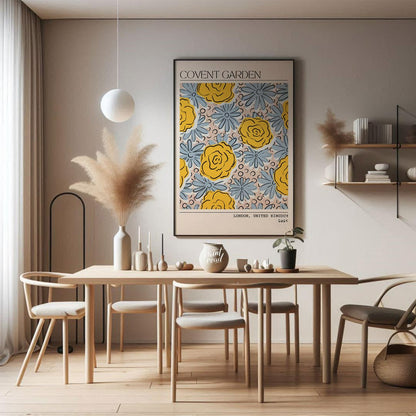 This charming art print captures the vibrant essence of a floral market, stylized with a contempora… for dining room