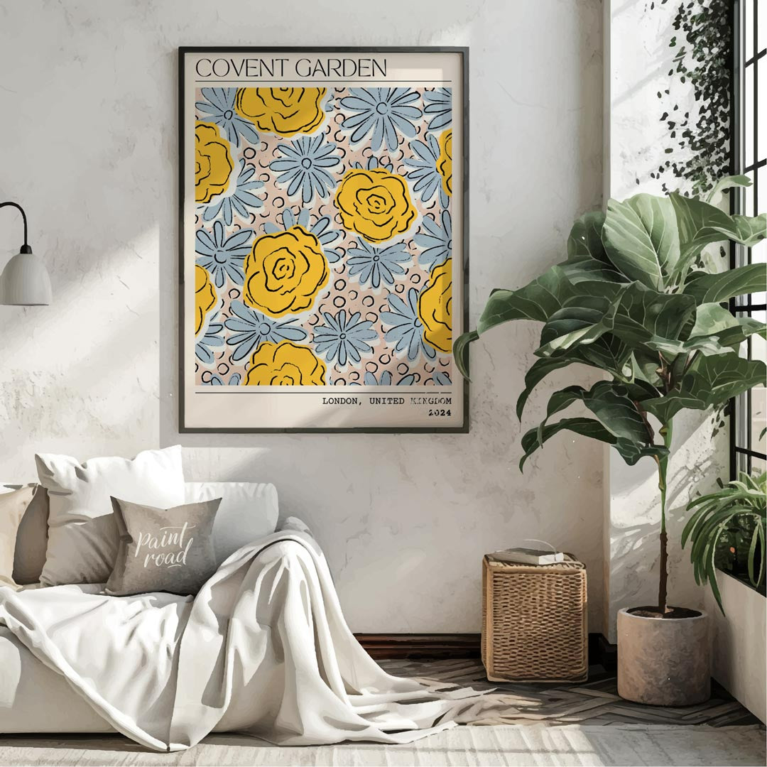 This charming art print captures the vibrant essence of a floral market, stylized with a contempora… for living room