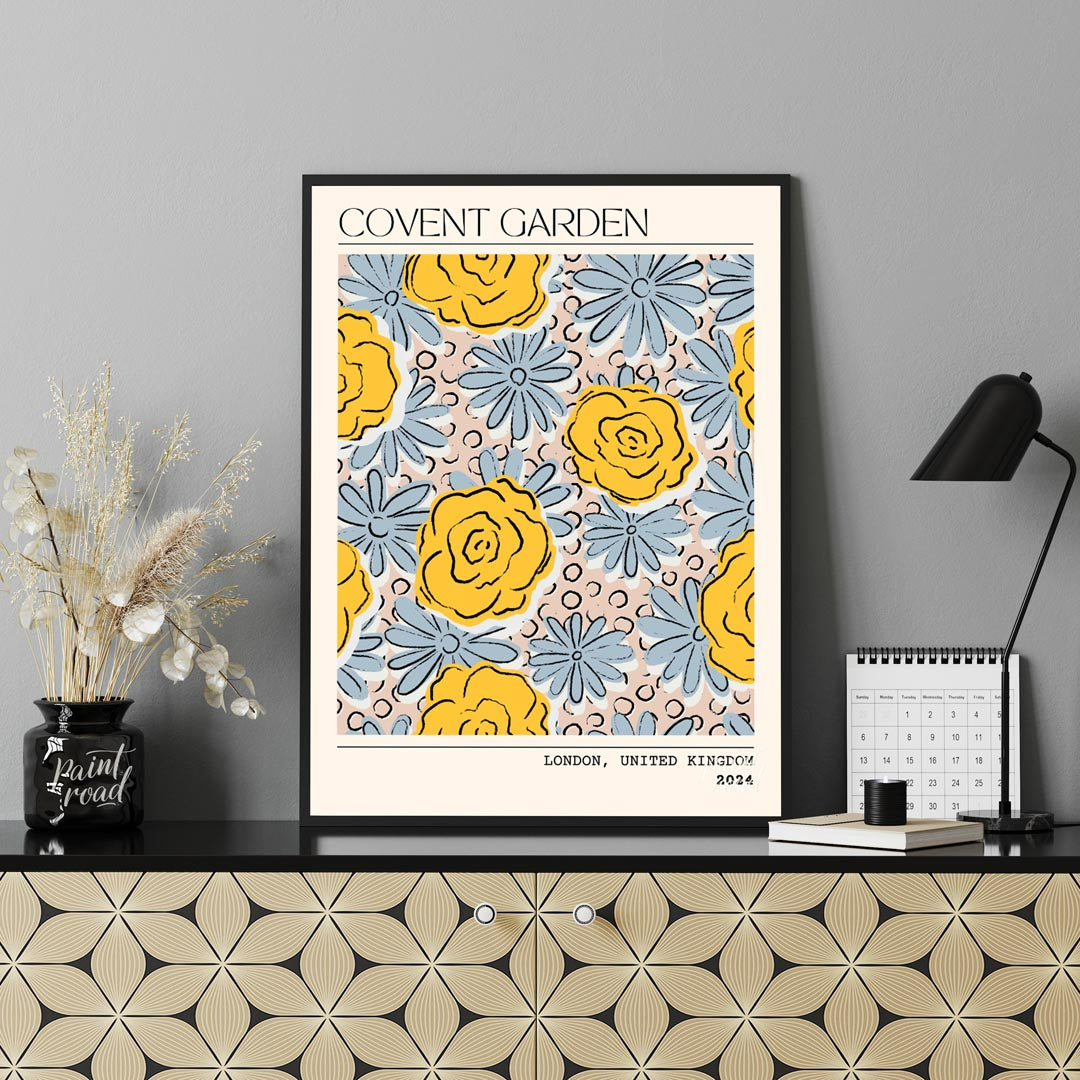 This charming art print captures the vibrant essence of a floral market, stylized with a contempora… for office