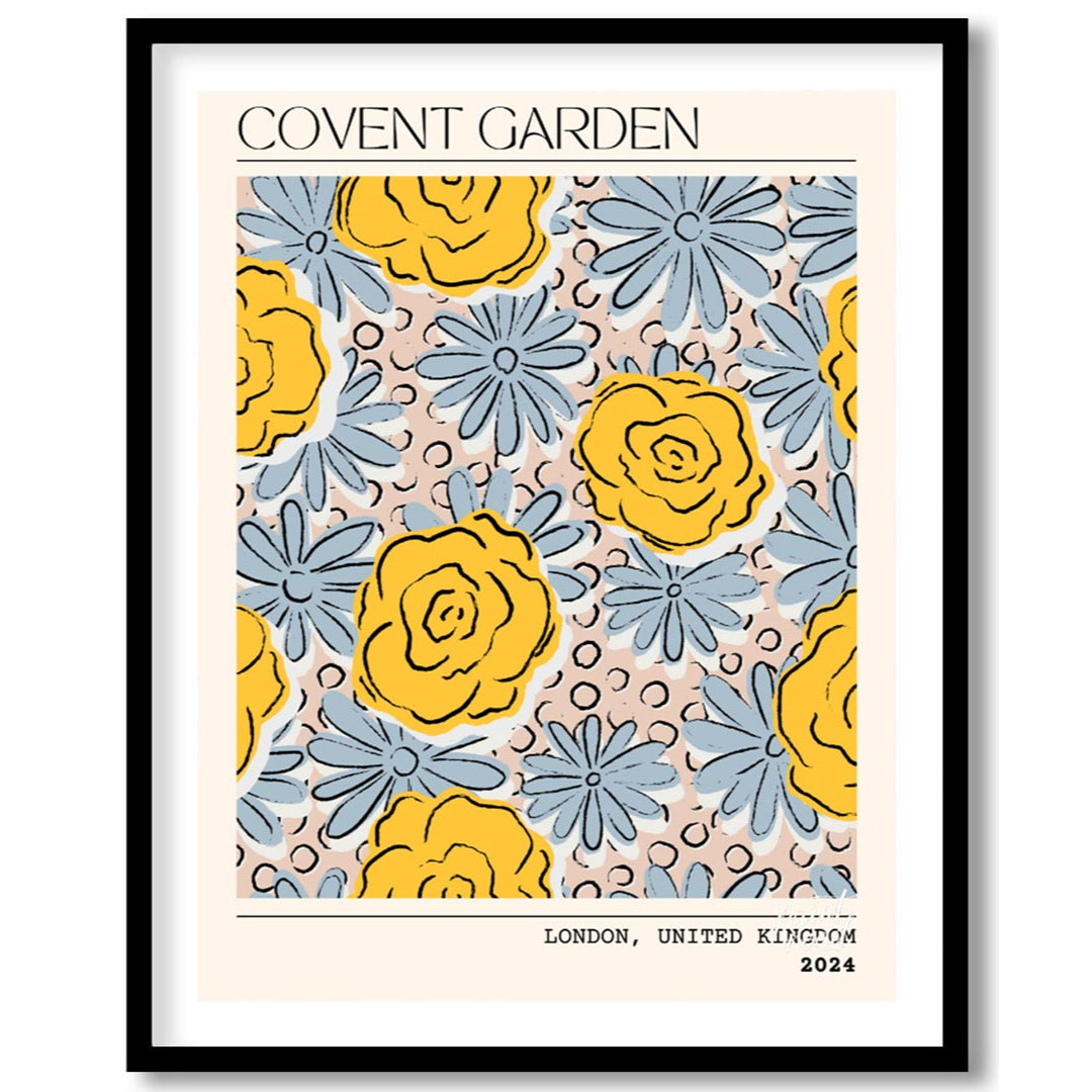 This charming art print captures the vibrant essence of a floral market, stylized with a contempora… for place