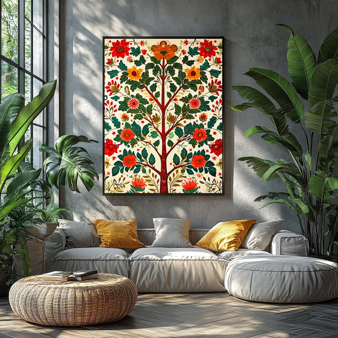 Elevate your space with the 'Floral Harmony: Tree of Life' canvas art, a vibrant fusion of nature for Balcony