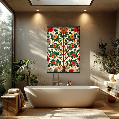 Elevate your space with the 'Floral Harmony: Tree of Life' canvas art, a vibrant fusion of nature for Bathroom