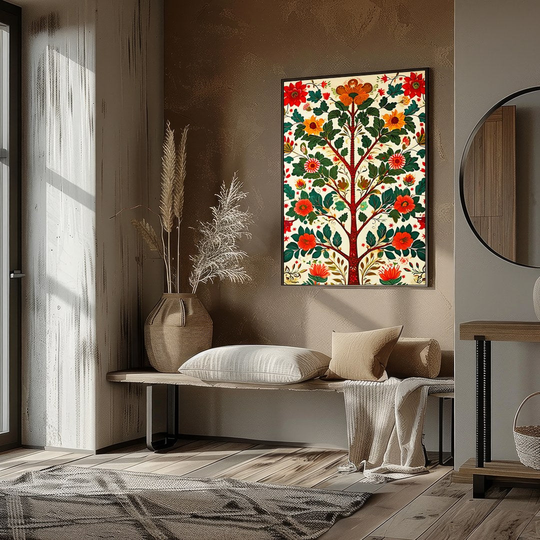 Elevate your space with the 'Floral Harmony: Tree of Life' canvas art, a vibrant fusion of nature for living-space