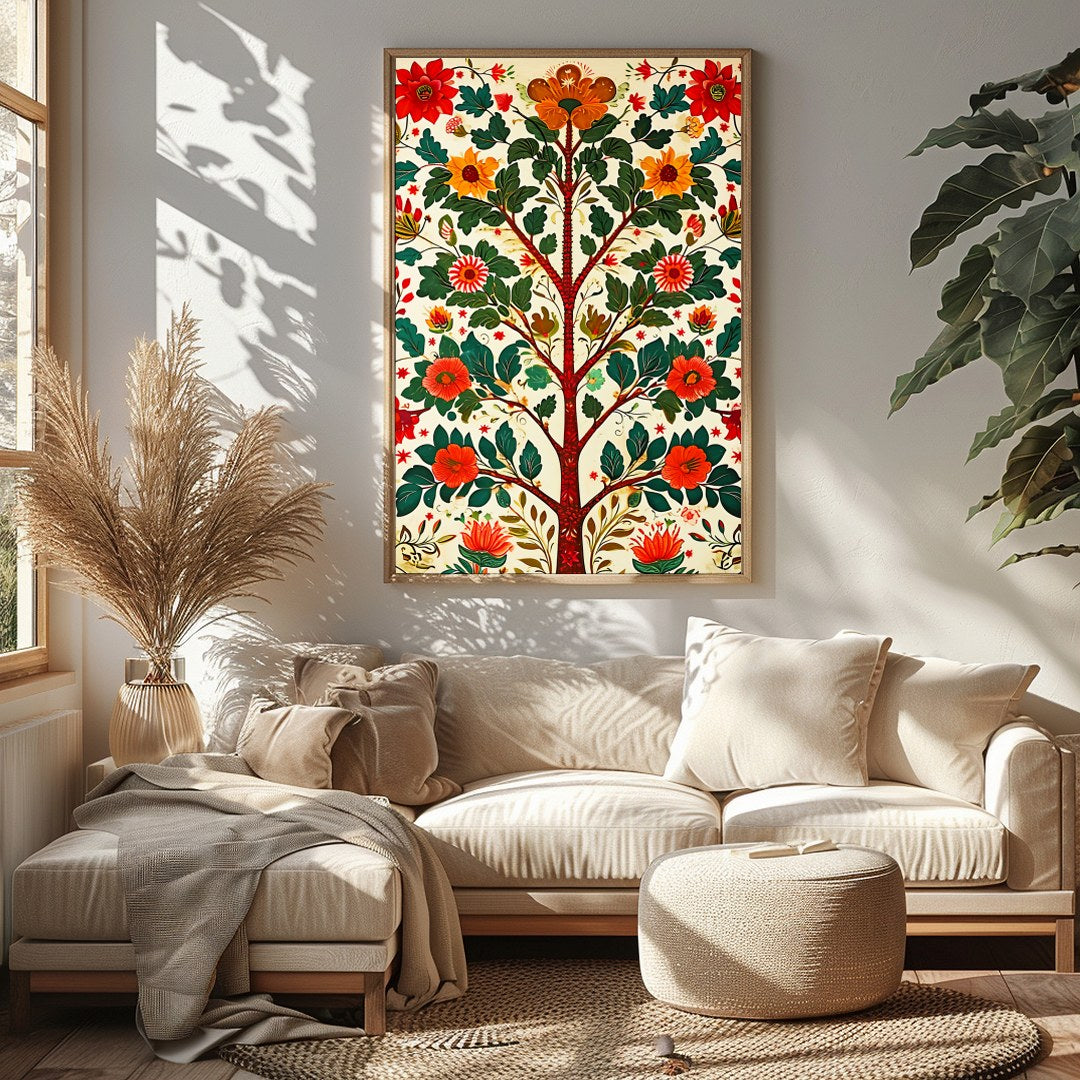 Elevate your space with the 'Floral Harmony: Tree of Life' canvas art, a vibrant fusion of nature for Sitting Area