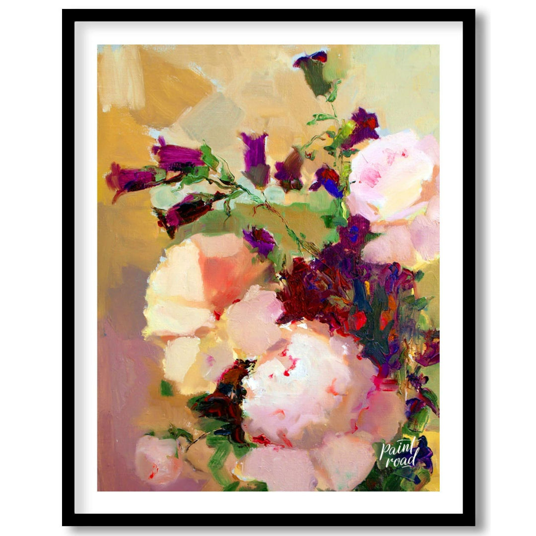 This painting captures a bouquet of flowers in a soft, impressionistic style, with gentle brushstro… for area