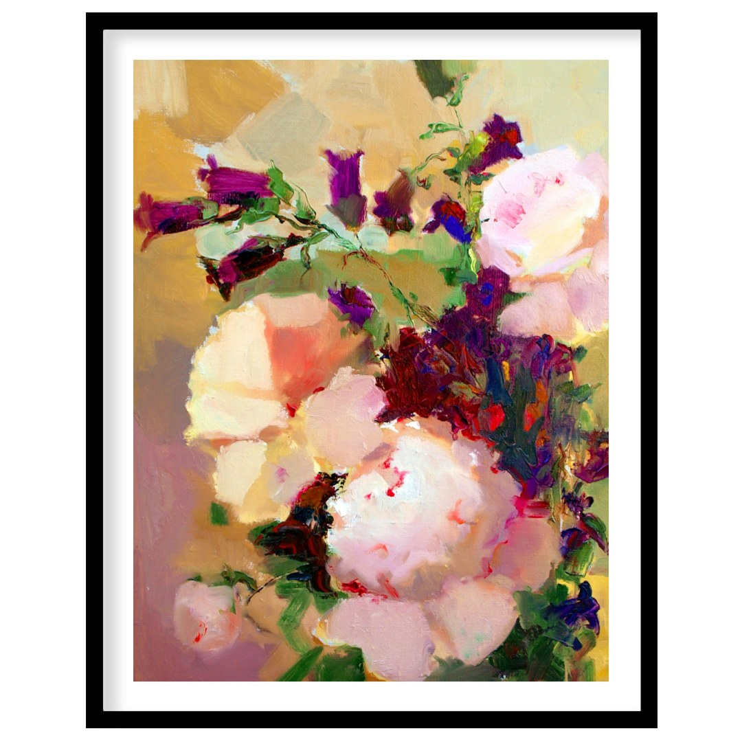 This painting captures a bouquet of flowers in a soft, impressionistic style, with gentle brushstro… for area