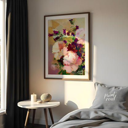 This painting captures a bouquet of flowers in a soft, impressionistic style, with gentle brushstro… for bedroom