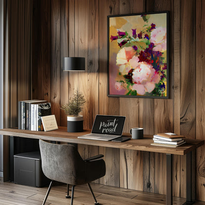 This painting captures a bouquet of flowers in a soft, impressionistic style, with gentle brushstro… for office