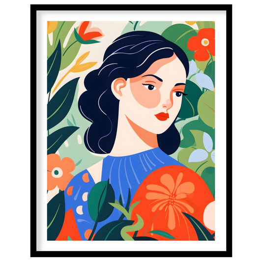 This captivating digital illustration features a stylized portrait of a woman with dark hair and a … for room