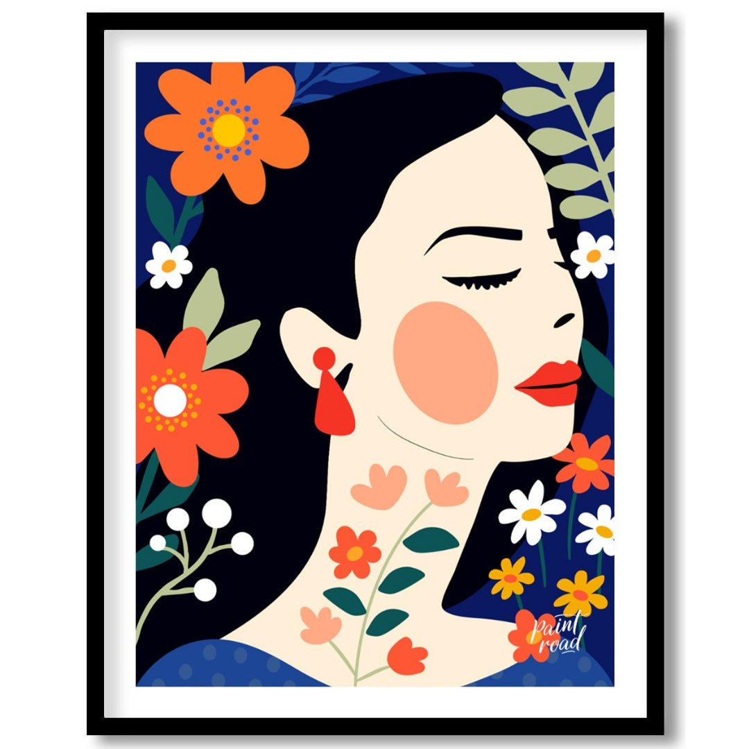 This captivating digital illustration features a stylized portrait of a woman in profile, surrounde… for sweet home