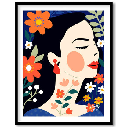 This captivating digital illustration features a stylized portrait of a woman in profile, surrounde… for sweet home