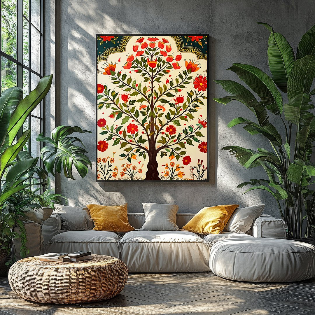 Immerse yourself in the vibrant allure of this 'Floral Oasis: Tree of Life' artwork. Featuring for Balcony