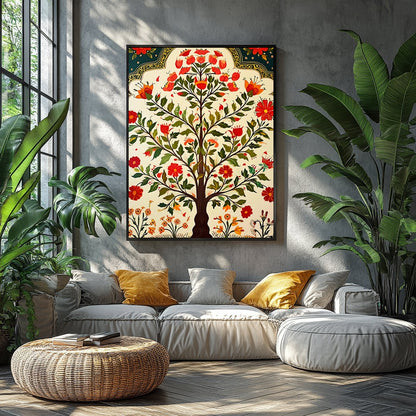 Immerse yourself in the vibrant allure of this 'Floral Oasis: Tree of Life' artwork. Featuring for Balcony