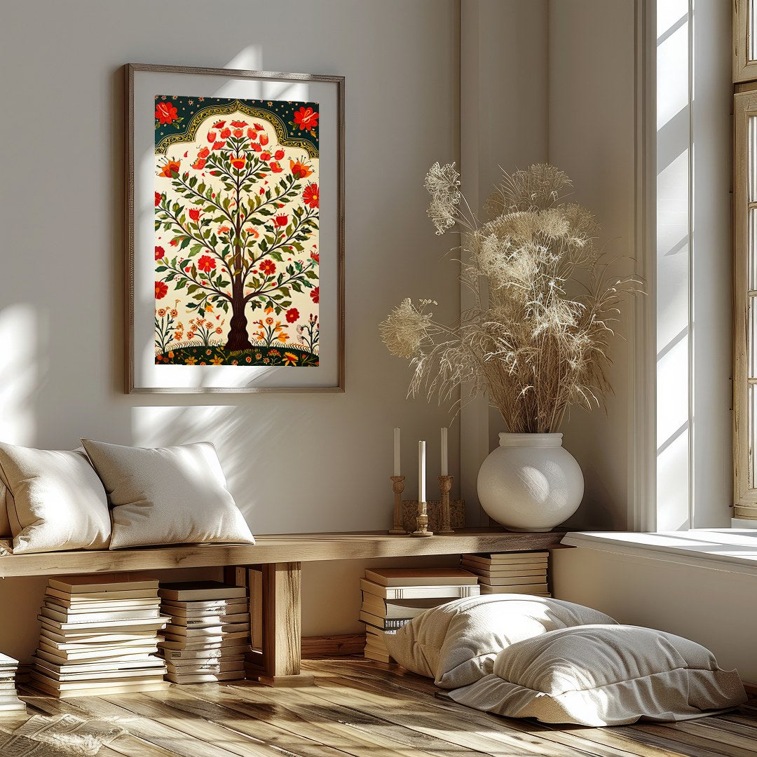 Immerse yourself in the vibrant allure of this 'Floral Oasis: Tree of Life' artwork. Featuring for dwelling