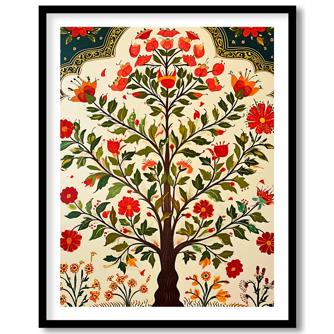 Immerse yourself in the vibrant allure of this 'Floral Oasis: Tree of Life' artwork. Featuring for gallery