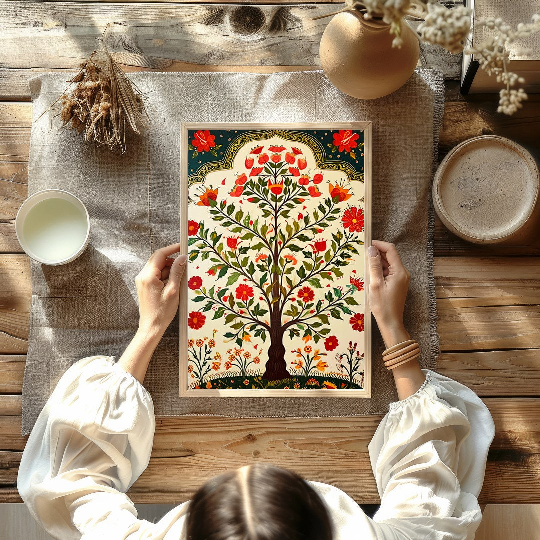 Immerse yourself in the vibrant allure of this 'Floral Oasis: Tree of Life' artwork. Featuring for Kitchen