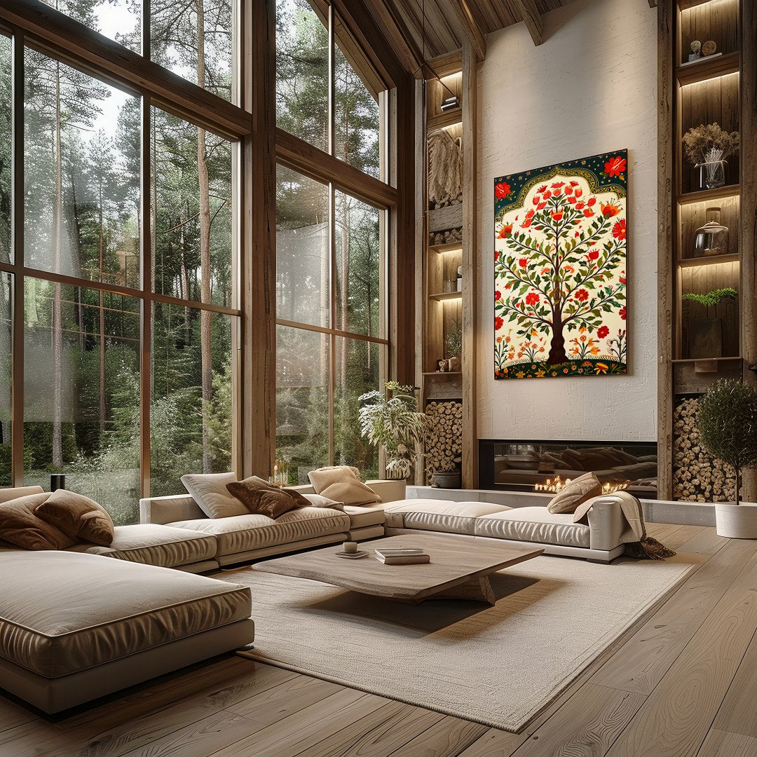 Immerse yourself in the vibrant allure of this 'Floral Oasis: Tree of Life' artwork. Featuring for Living Room