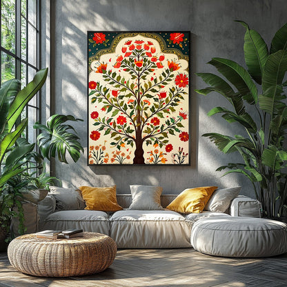 Experience the charm of nature with this vibrant 'Tree of Life' artwork, where intricate floral for Balcony
