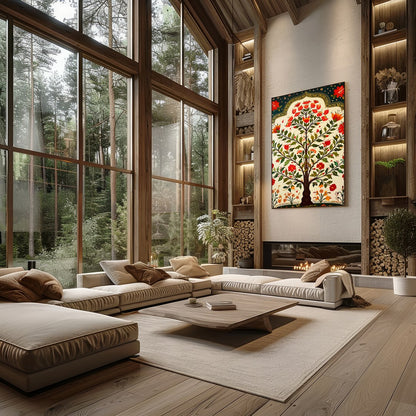 Experience the charm of nature with this vibrant 'Tree of Life' artwork, where intricate floral for Living Room