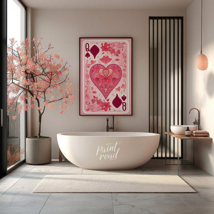 This whimsical digital illustration reimagines the Queen of Spades playing card with a floral twist… for bathroom