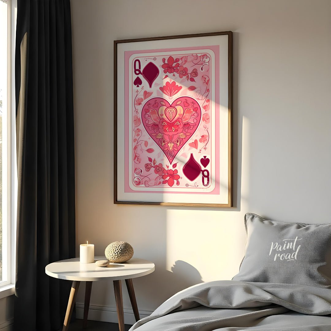 This whimsical digital illustration reimagines the Queen of Spades playing card with a floral twist… for bedroom