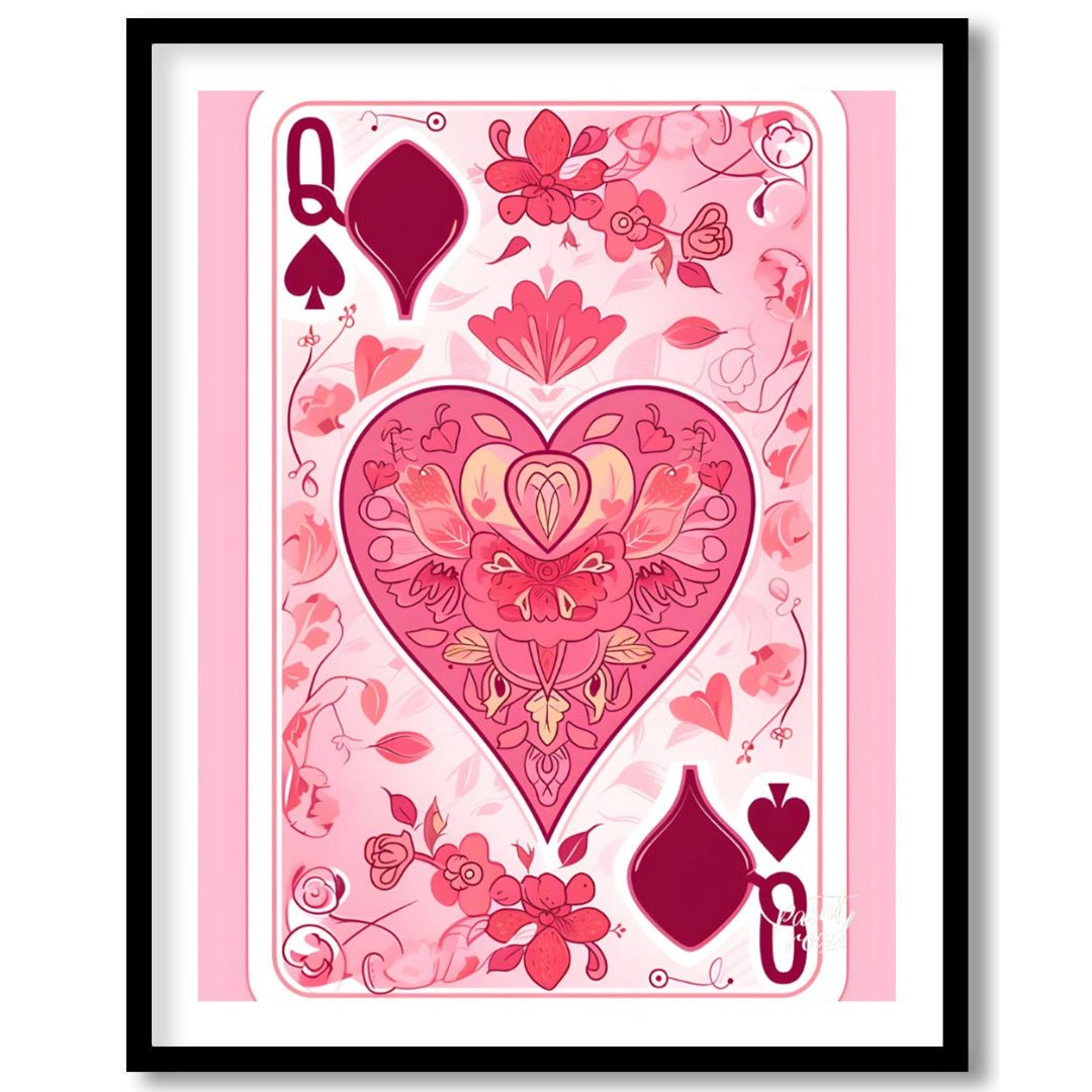 This whimsical digital illustration reimagines the Queen of Spades playing card with a floral twist… for house