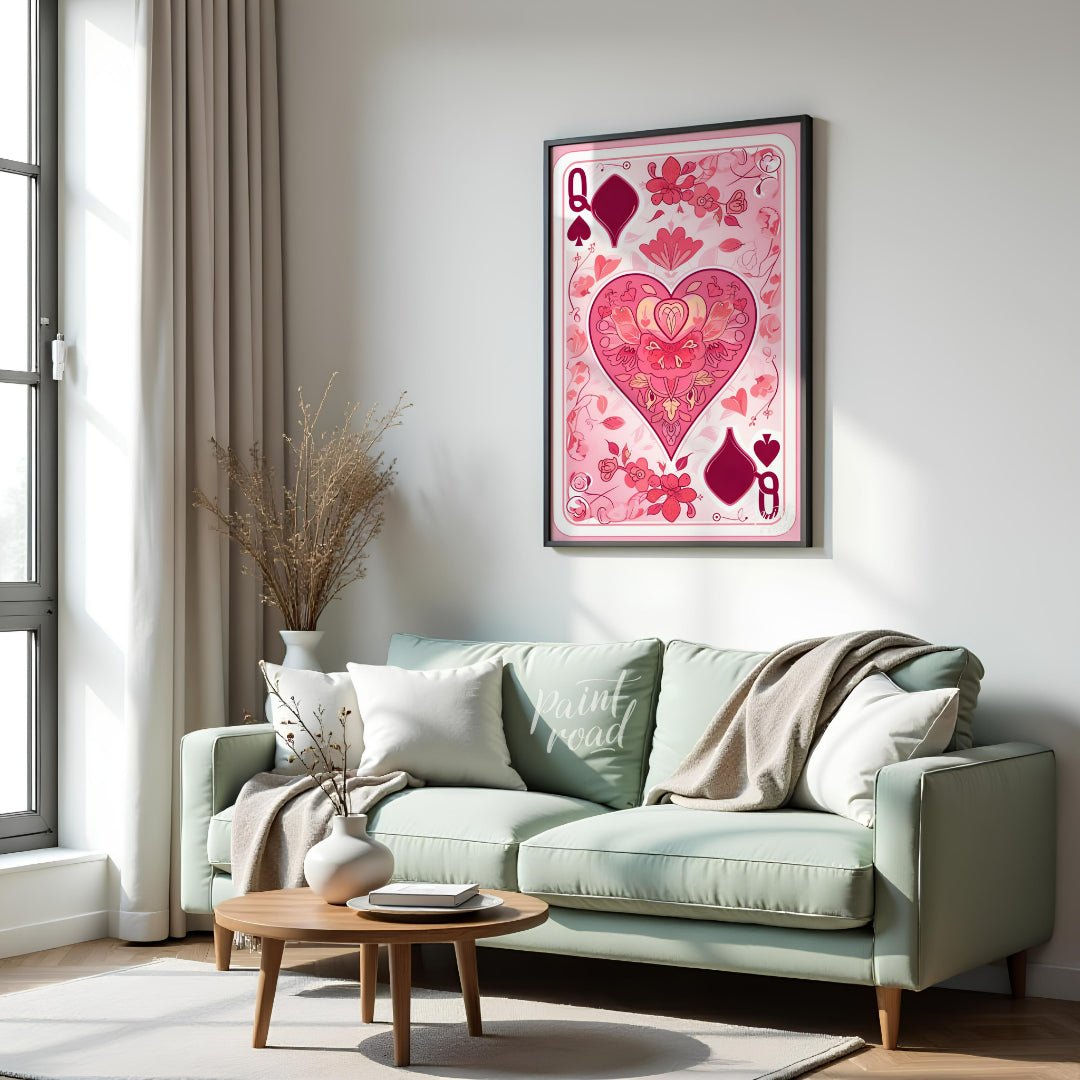 This whimsical digital illustration reimagines the Queen of Spades playing card with a floral twist… for living room